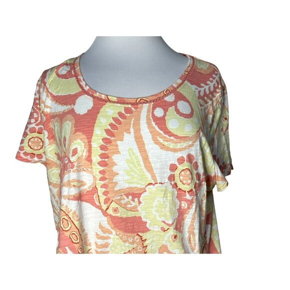 Talbots Women Paisley Print Short Sleeve Pullover Cotton Top Soft Peach 2X Multi - Picture 2 of 5